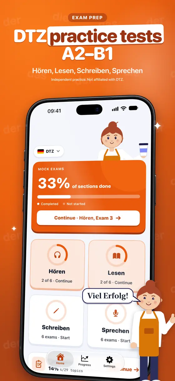 Lingotivo home screen with the six DTZ practice tests.